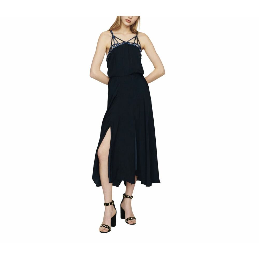 Maje Strappy Midi Dress Side Slit